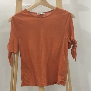 Cut Out Shoulder Orange Shirt